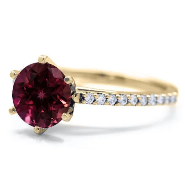 Round Ruby 6 Prongs Diamond Accent Ice Cathedral Solitaire Ring