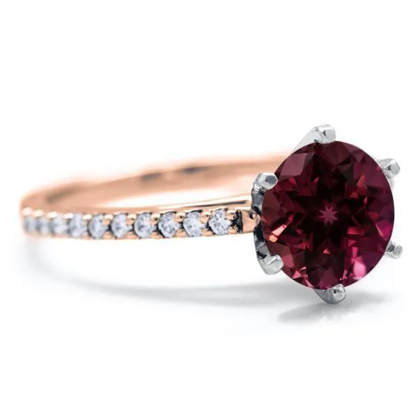 Round Ruby 6 Prongs Diamond Accent Ice Cathedral Solitaire Ring