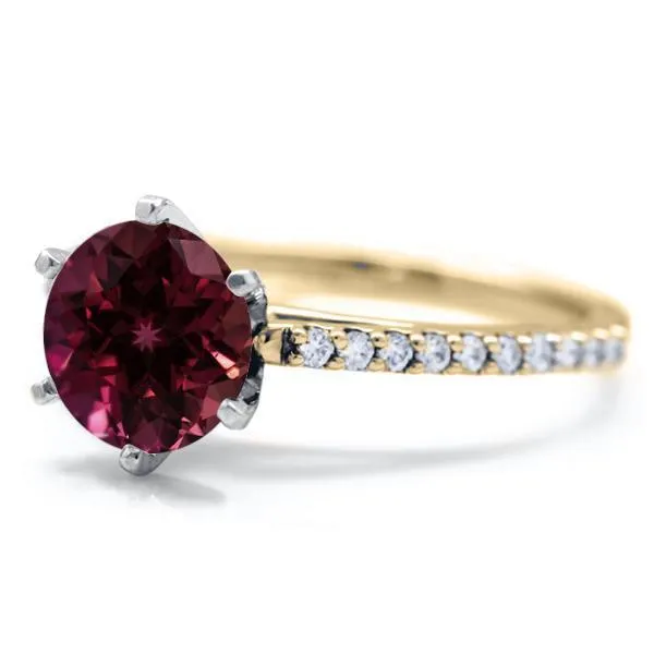 Round Ruby 6 Prongs Diamond Accent Ice Cathedral Solitaire Ring