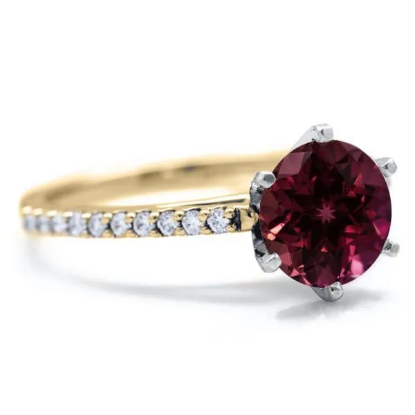 Round Ruby 6 Prongs Diamond Accent Ice Cathedral Solitaire Ring