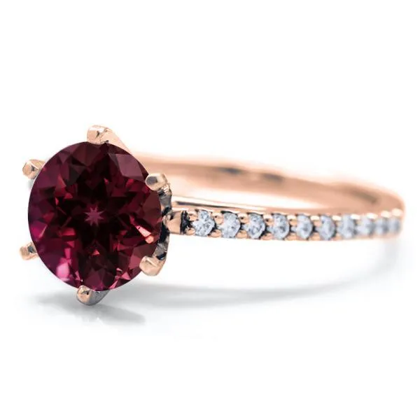 Round Ruby 6 Prongs Diamond Accent Ice Cathedral Solitaire Ring