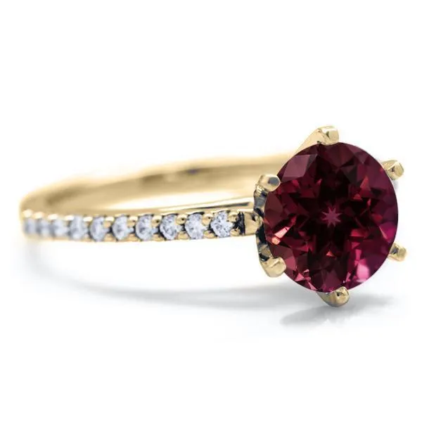 Round Ruby 6 Prongs Diamond Accent Ice Cathedral Solitaire Ring