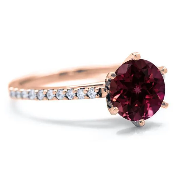 Round Ruby 6 Prongs Diamond Accent Ice Cathedral Solitaire Ring