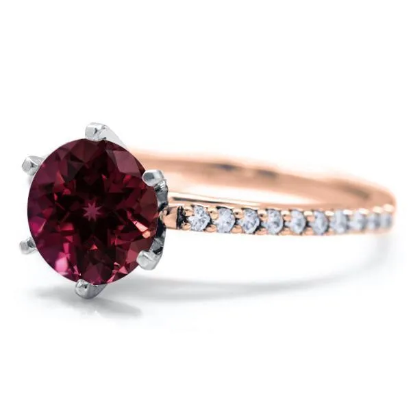 Round Ruby 6 Prongs Diamond Accent Ice Cathedral Solitaire Ring