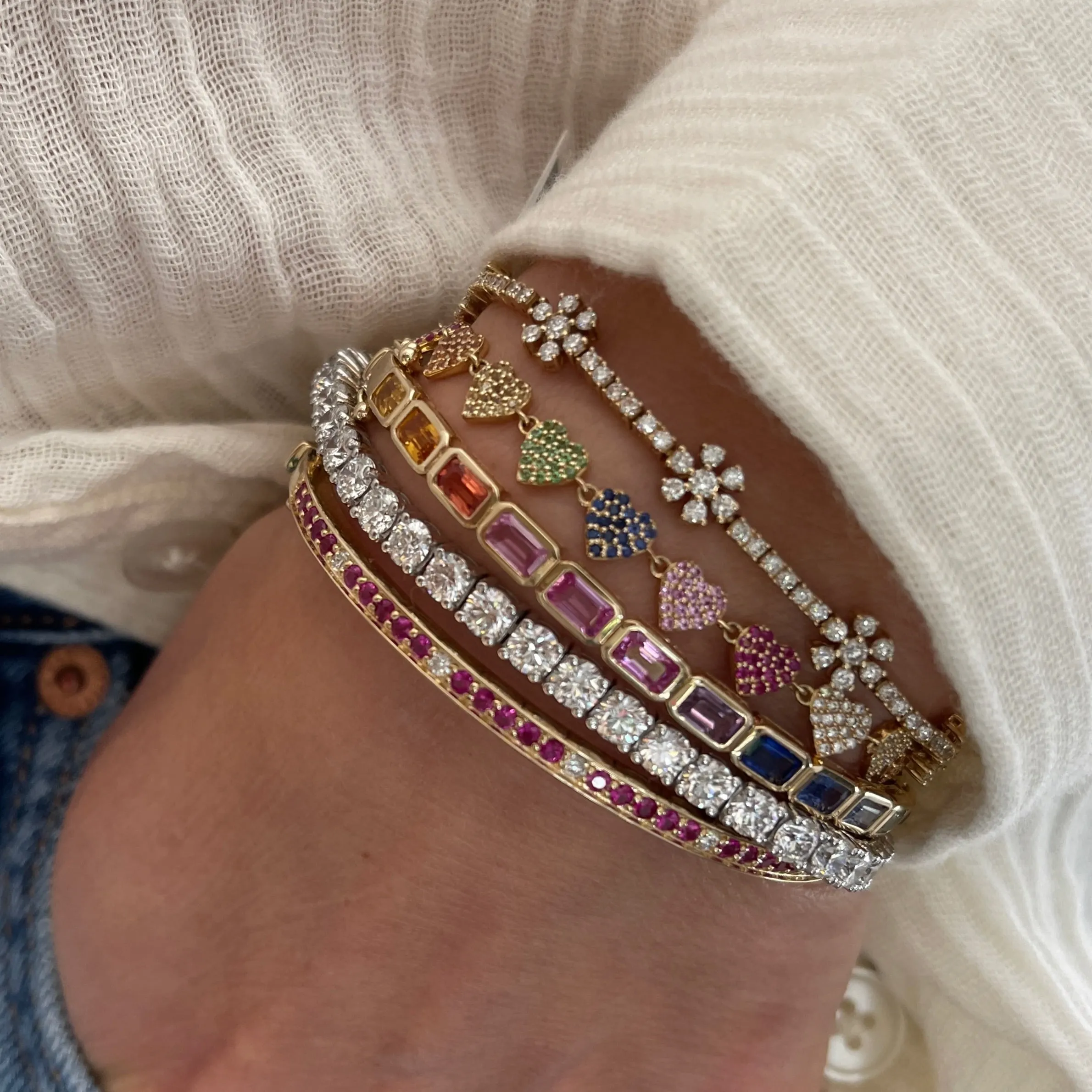 Ruby & Diamond Dot Bangle Bracelet