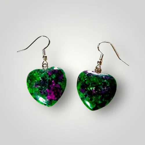 Ruby Fuchsite Heart Earrings