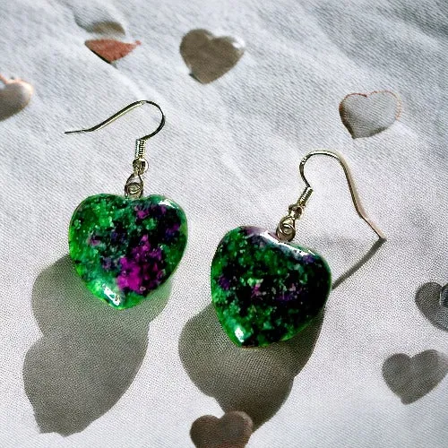 Ruby Fuchsite Heart Earrings