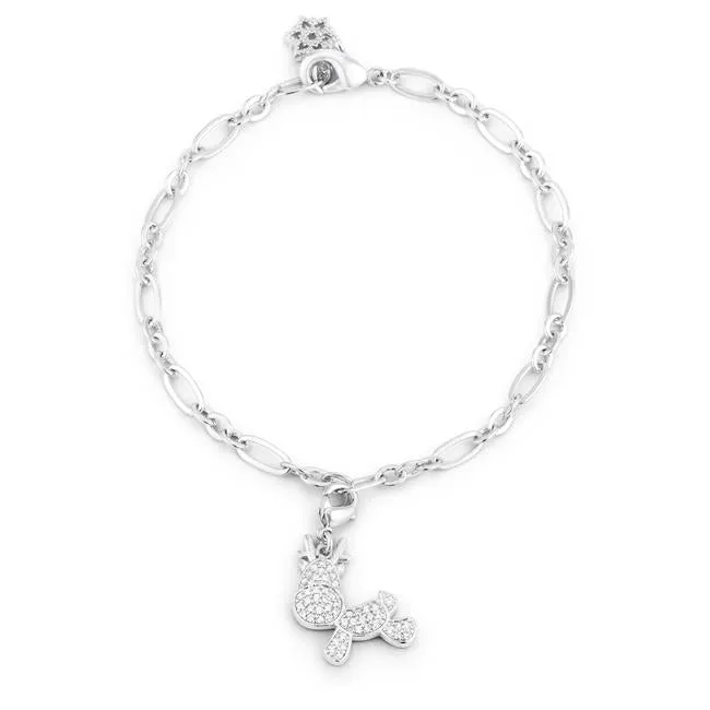 Rudy 0.25ct CZ Rhodium Reindeer Charm Bracelet