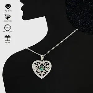S925 Silver Colored Moissanite Heart Tree Pendant Necklace