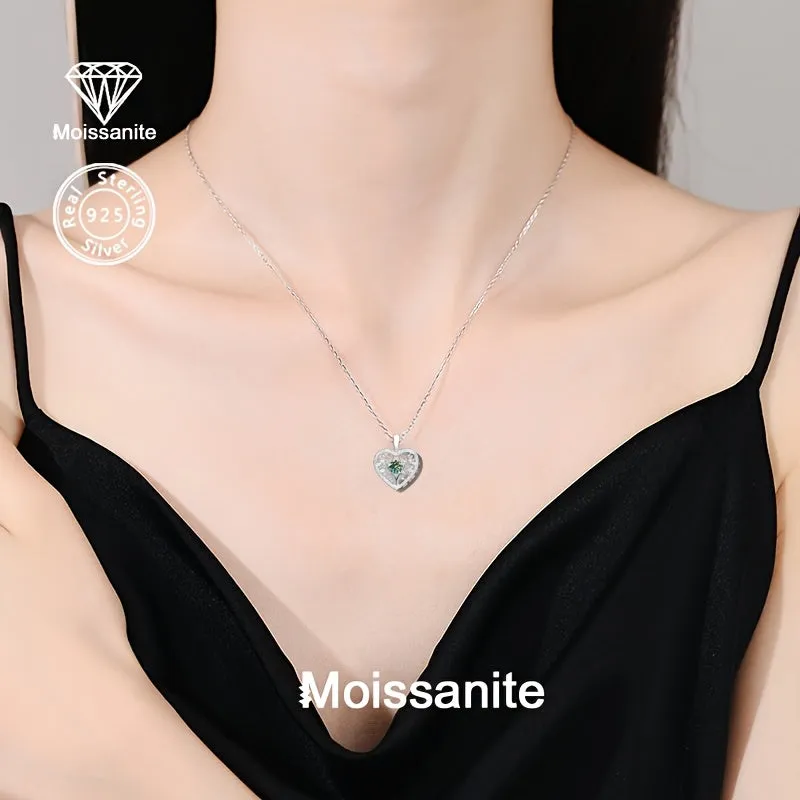 S925 Silver Colored Moissanite Heart Tree Pendant Necklace