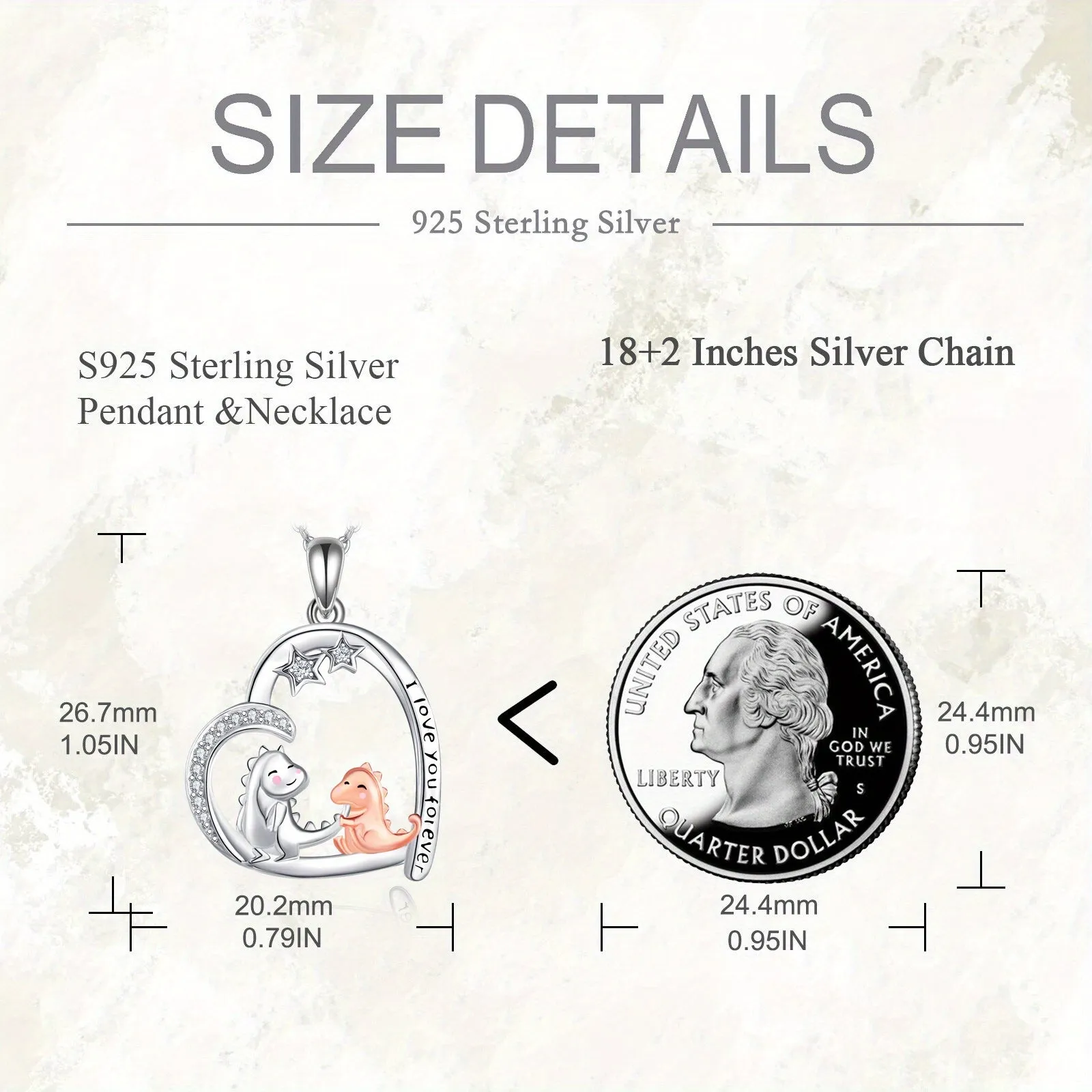 S925 Silver Heart Dinosaur Necklace for Women