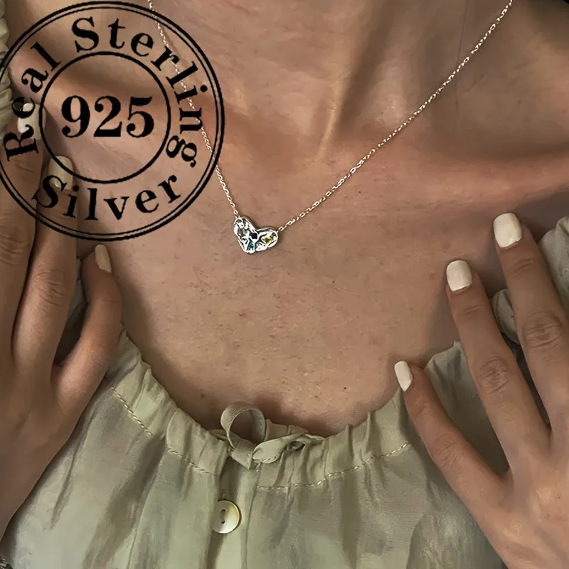 S925 Silver Love Necklace Heart Pendant Collarbone Chain for Girlfriend