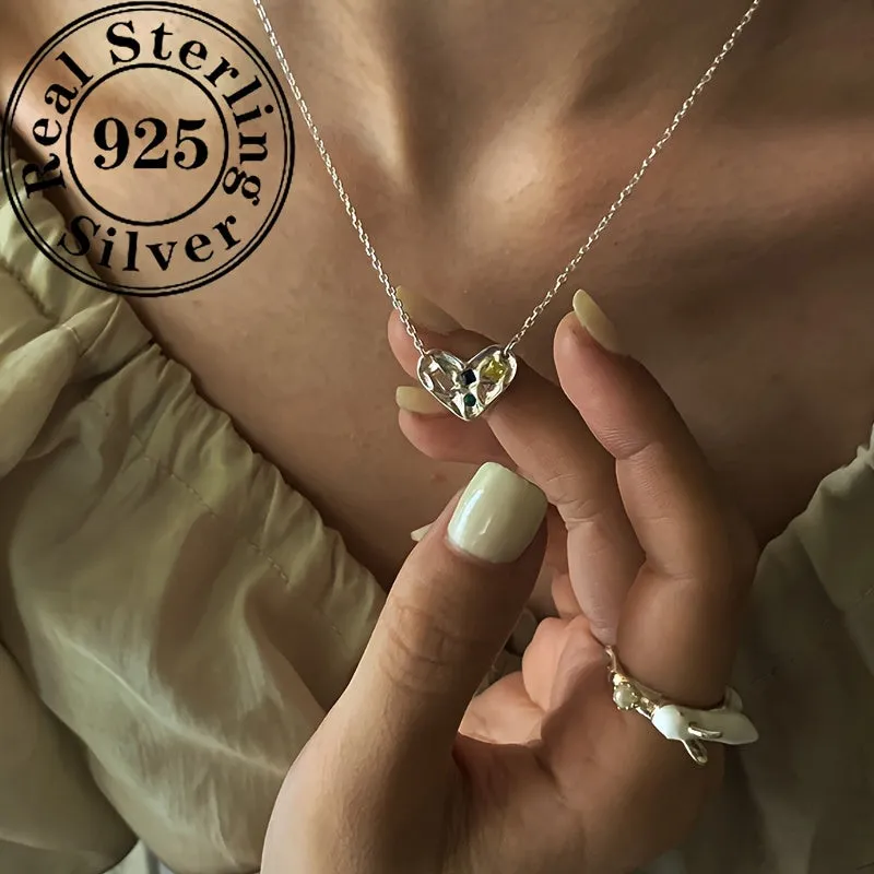 S925 Silver Love Necklace Heart Pendant Collarbone Chain for Girlfriend