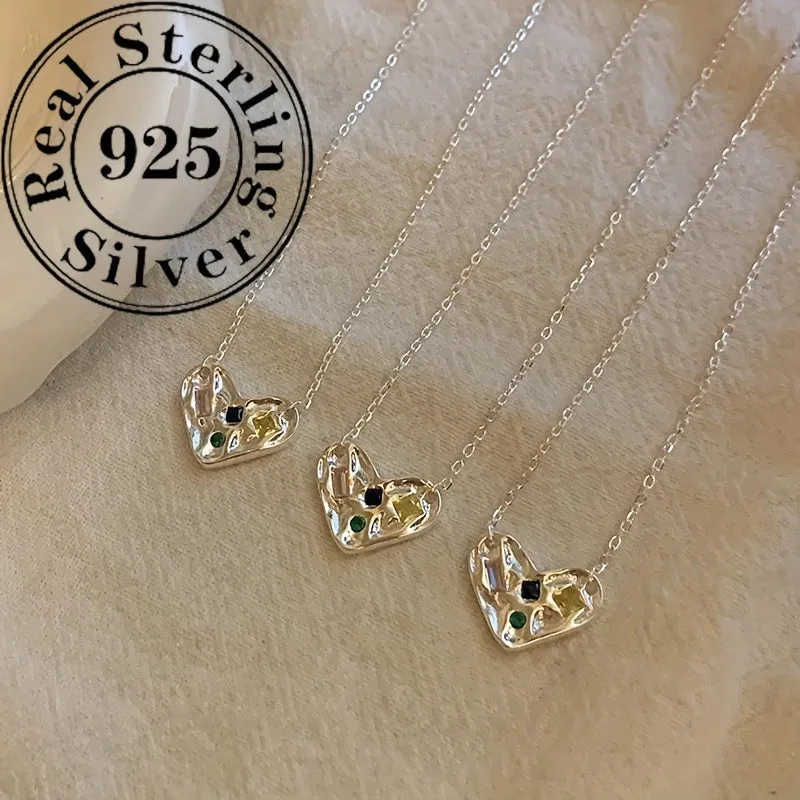 S925 Silver Love Necklace Heart Pendant Collarbone Chain for Girlfriend
