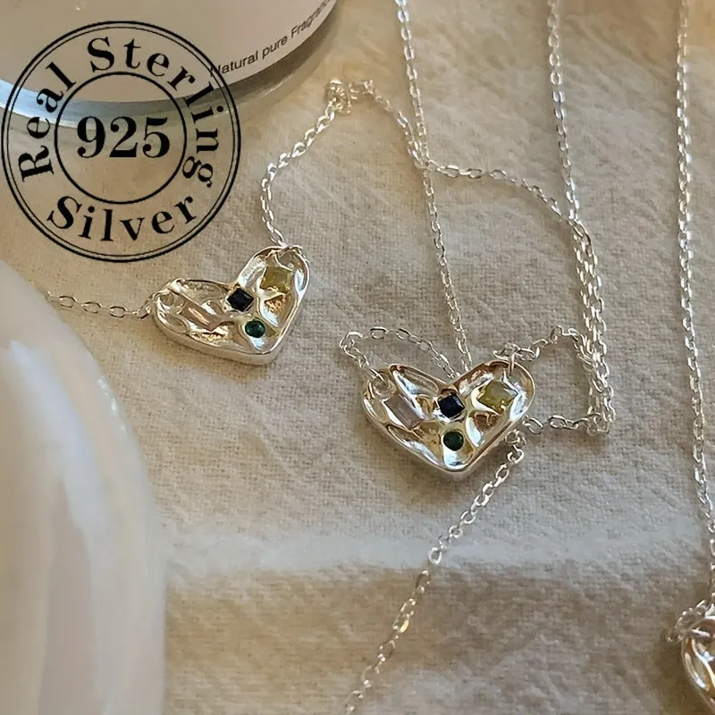S925 Silver Love Necklace Heart Pendant Collarbone Chain for Girlfriend