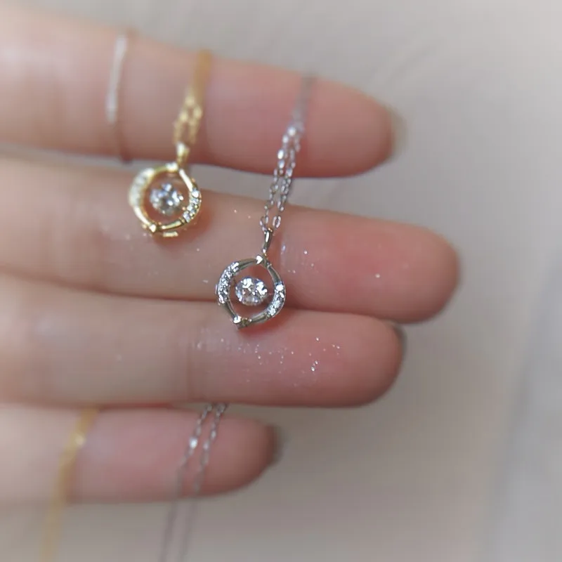 S925 Silver Necklace Heart Round Geometric Pendant 2.7g