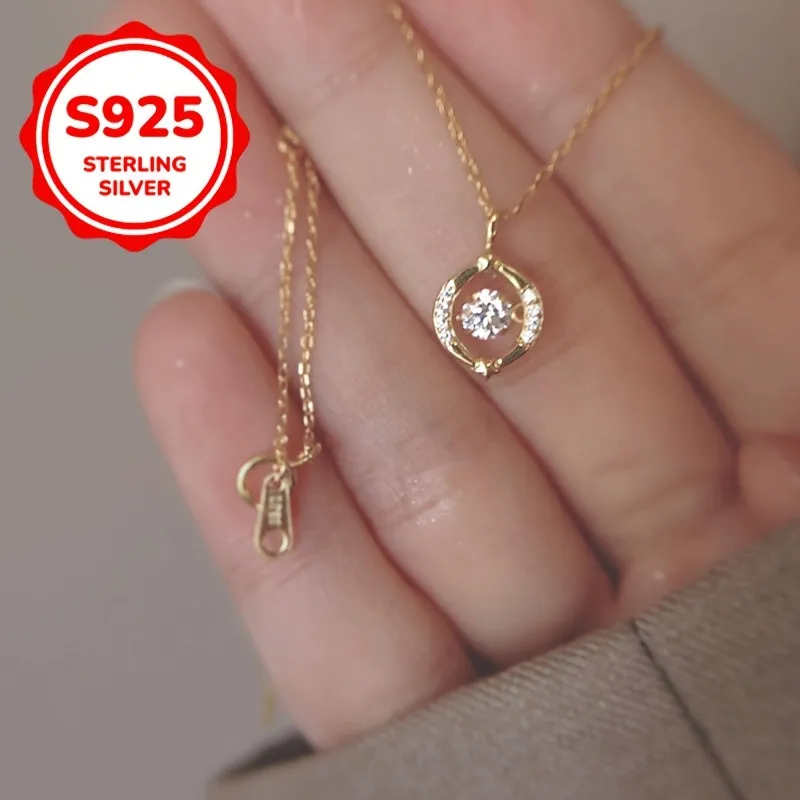S925 Silver Necklace Heart Round Geometric Pendant 2.7g