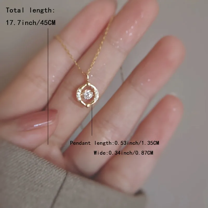 S925 Silver Necklace Heart Round Geometric Pendant 2.7g