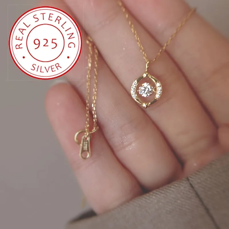 S925 Silver Necklace Heart Round Geometric Pendant 2.7g