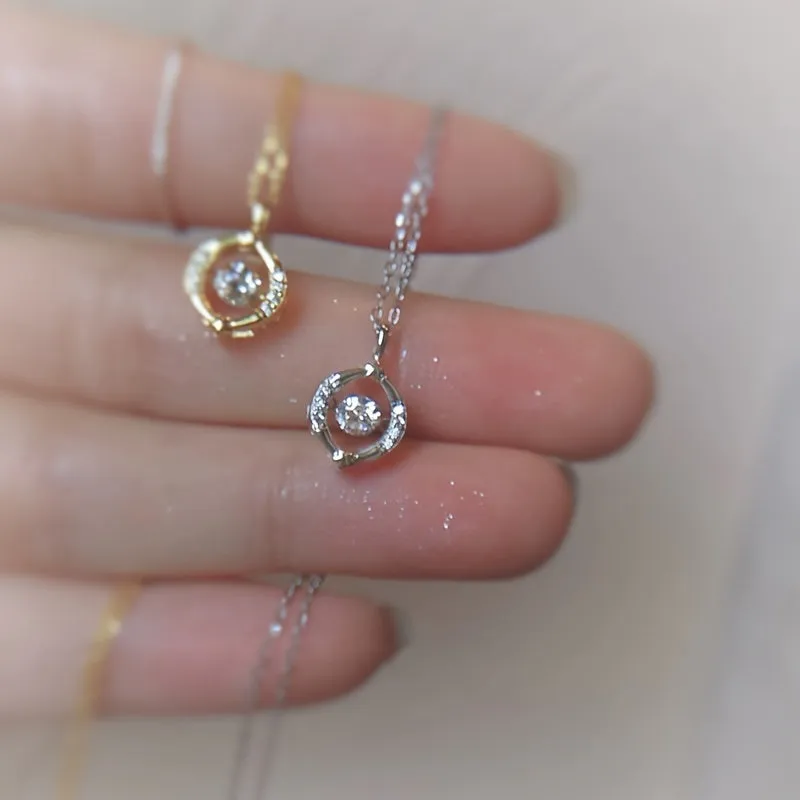 S925 Silver Necklace Heart Round Geometric Pendant 2.7g