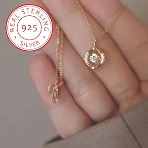 S925 Silver Necklace Heart Round Geometric Pendant 2.7g