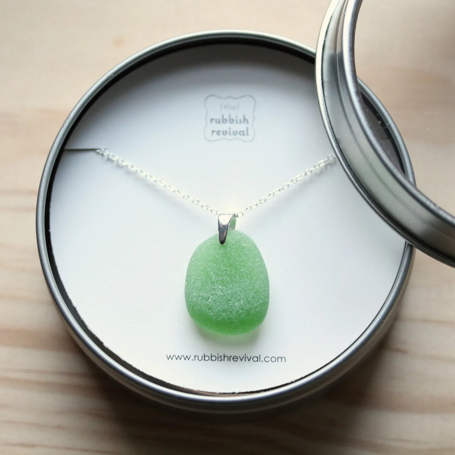 Sea Glass & Sterling Silver Necklace - Emerald Pendant