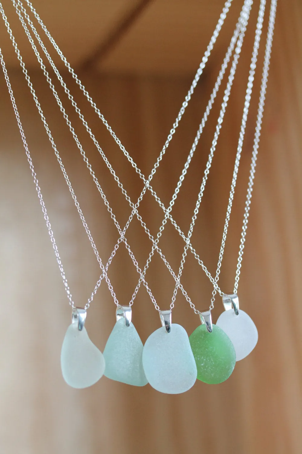 Sea Glass & Sterling Silver Necklace - Emerald Pendant