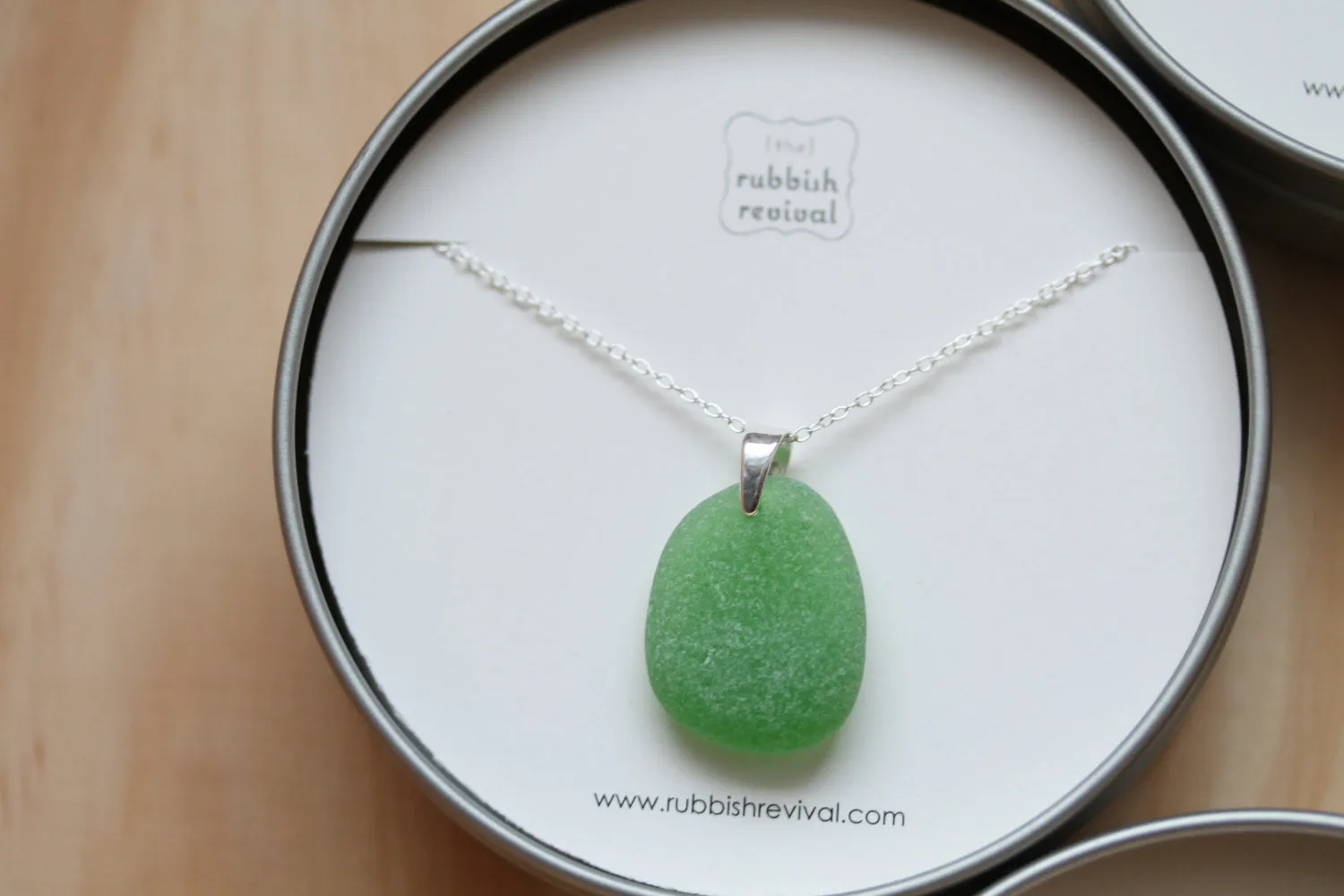 Sea Glass & Sterling Silver Necklace - Emerald Pendant