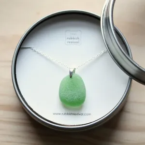 Sea Glass & Sterling Silver Necklace - Emerald Pendant