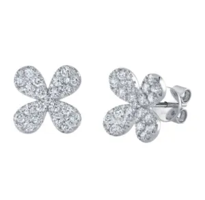 Shy Creation 14K White Gold 1.04ctw Diamond Flower Studs
