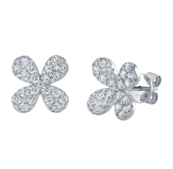 Shy Creation 14K White Gold 1.04ctw Diamond Flower Studs