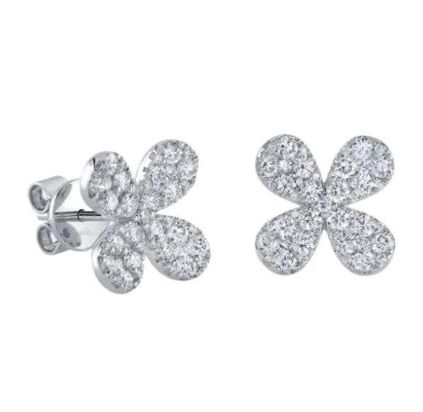 Shy Creation 14K White Gold 1.04ctw Diamond Flower Studs