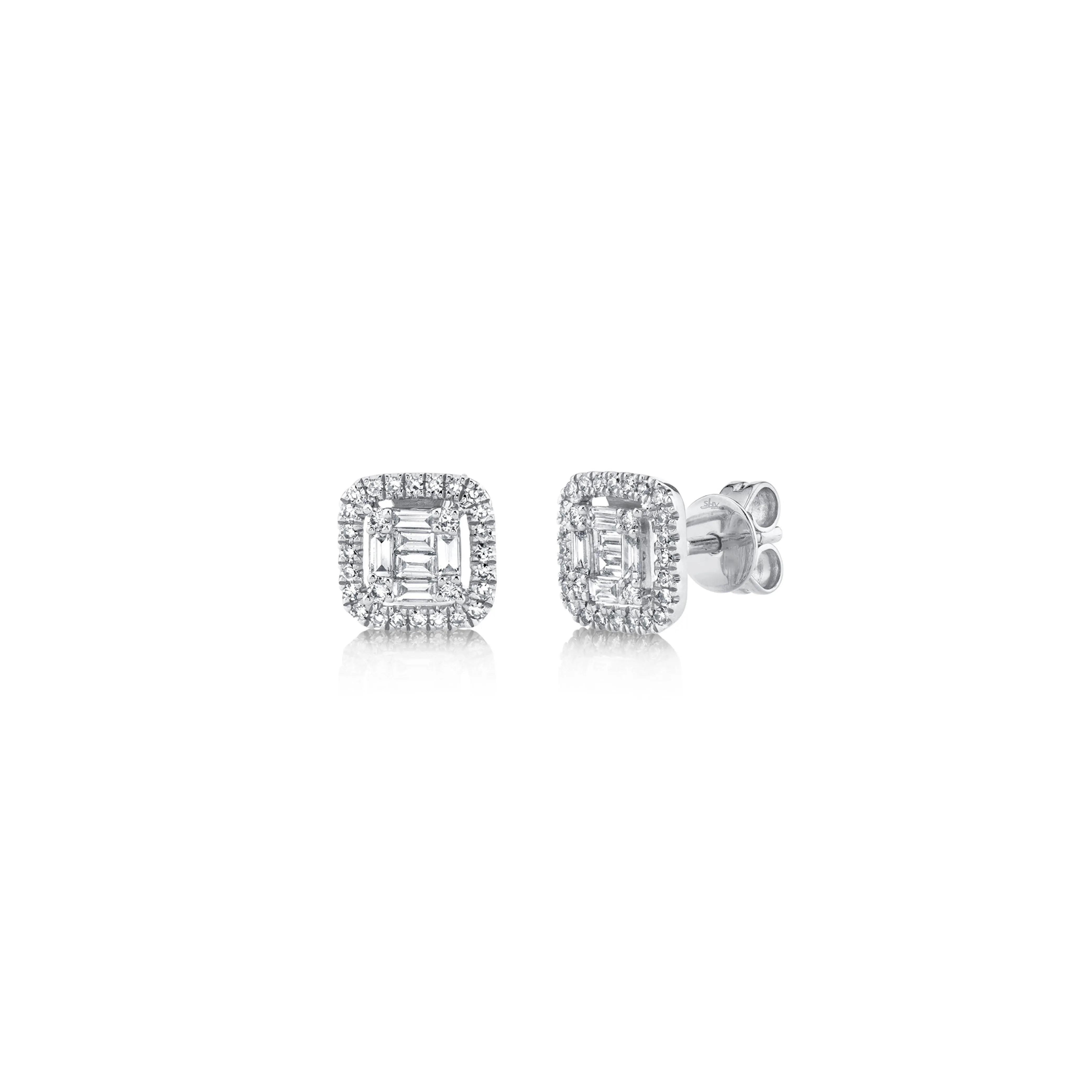 Shy Creation Baguette Diamond Cushion Studs