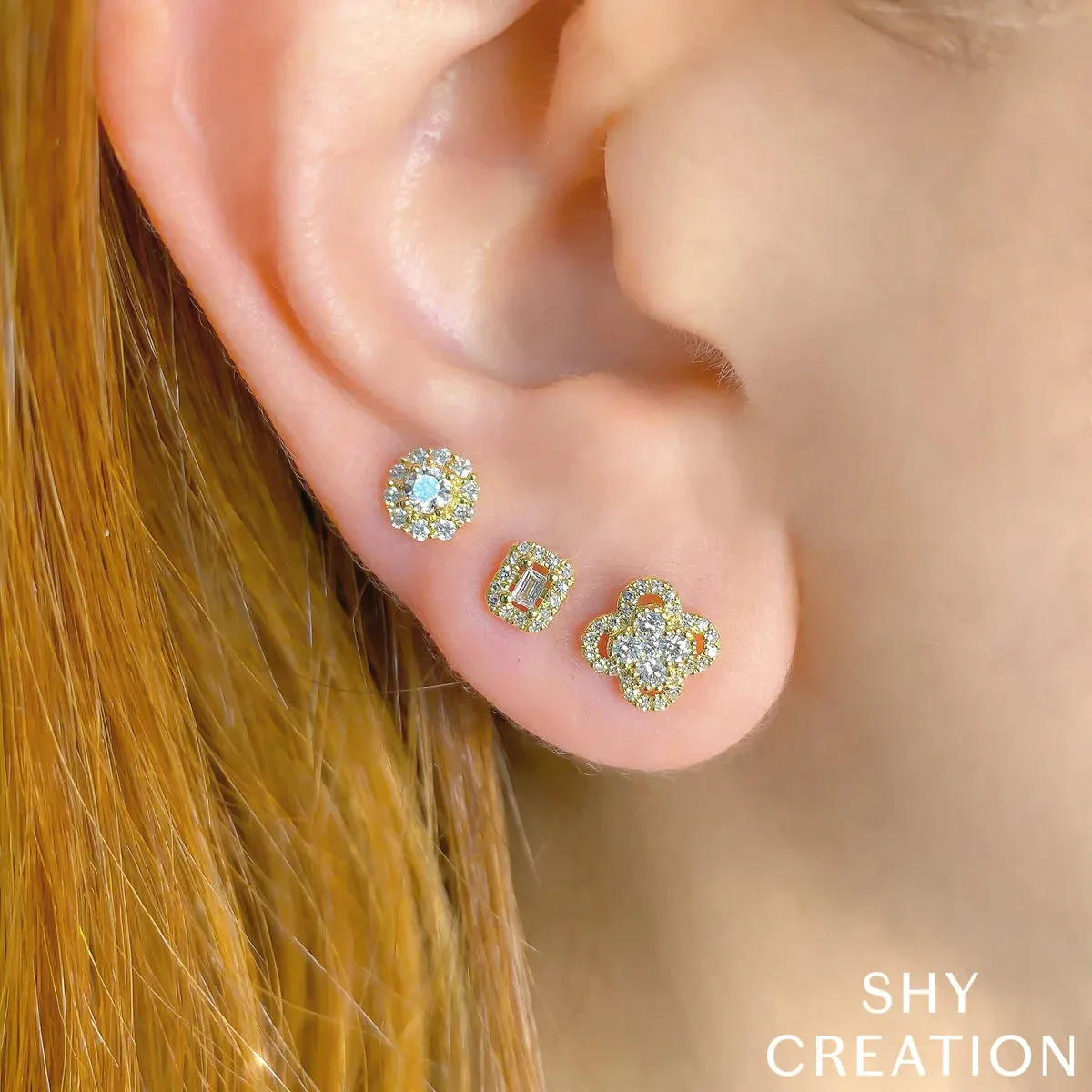 Shy Creation Baguette Diamond Cushion Studs