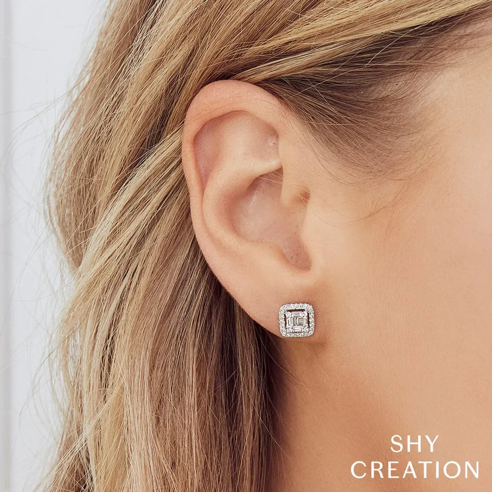 Shy Creation Baguette Diamond Cushion Studs