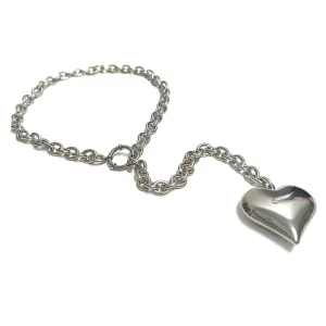 Silver Chain Lariat with Puffy Heart