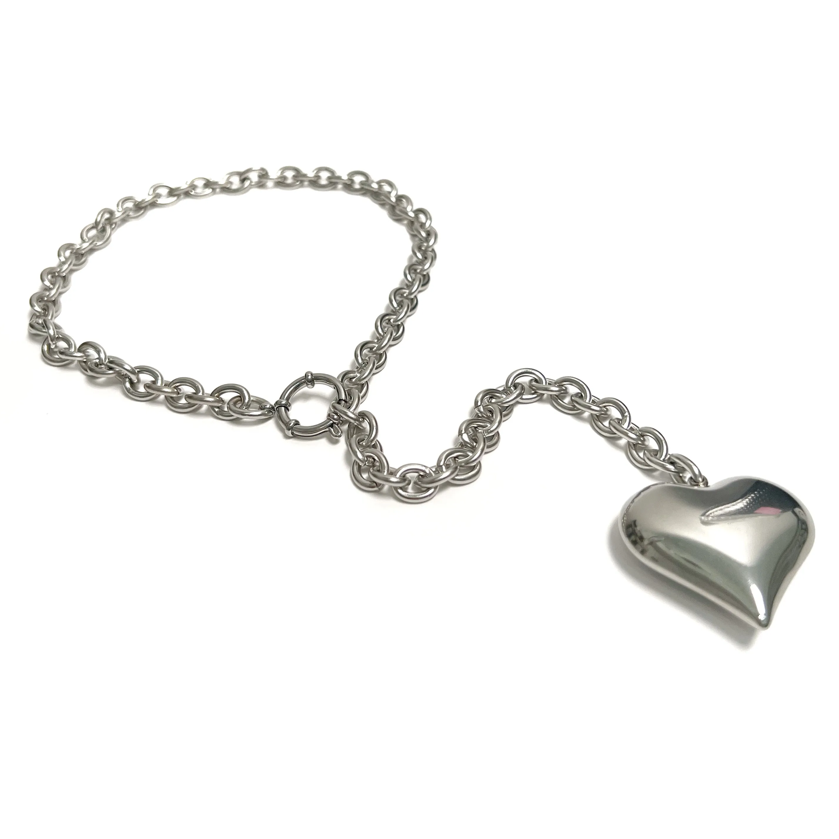Silver Chain Lariat with Puffy Heart