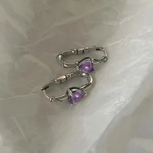 Silver Twist Hoop Earrings Purple Heart Zircon Party Jewelry