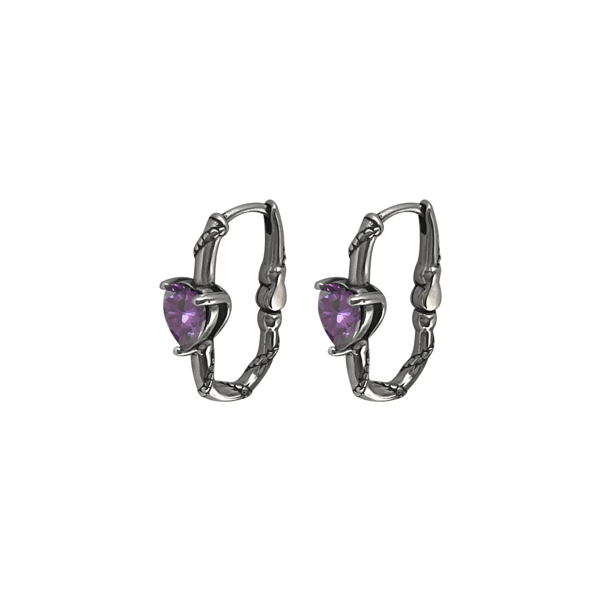 Silver Twist Hoop Earrings Purple Heart Zircon Party Jewelry