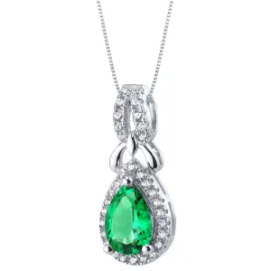 Simulated Emerald Sterling Silver Regina Halo Pendant Necklace 1 Carat