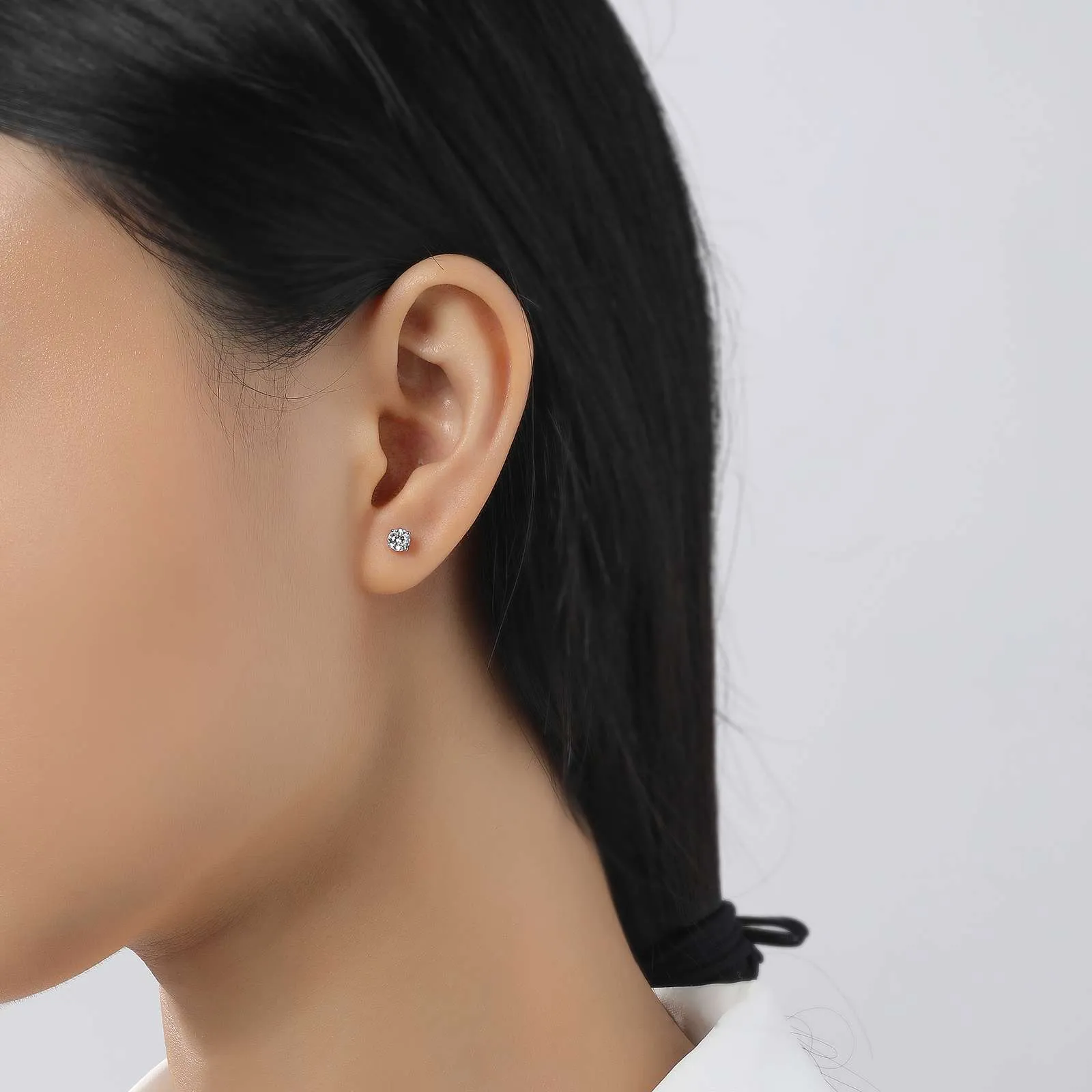 Simulated Solitaire Stud Earrings in Sterling Silver