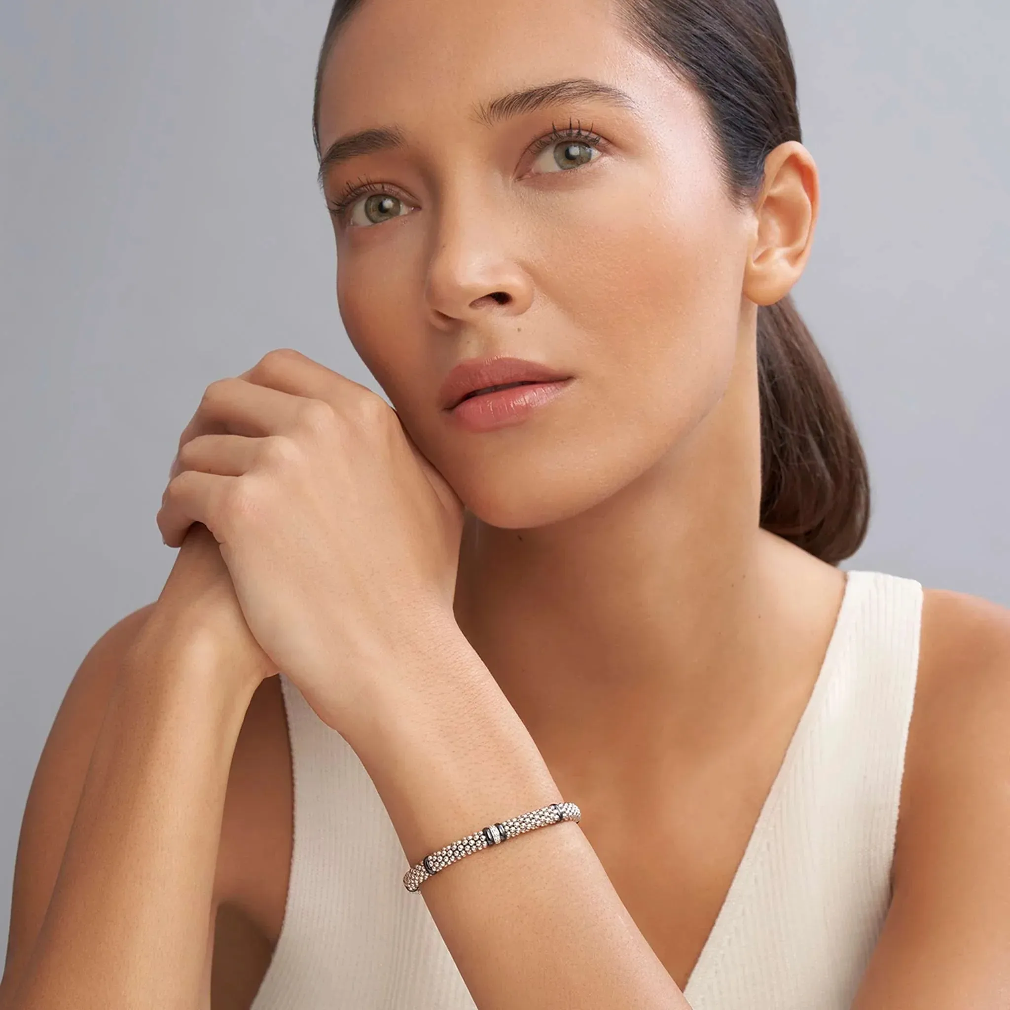 Single Station Diamond Caviar Bracelet | 6mm