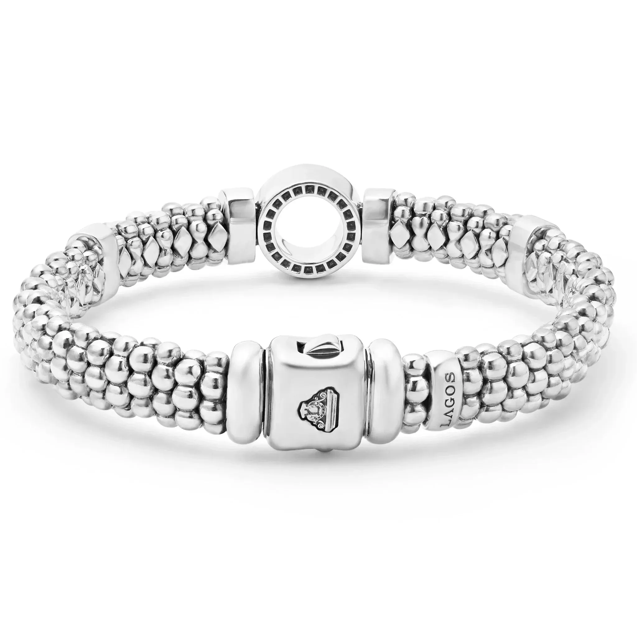Single Station Diamond Circle Caviar Bracelet | 9mm