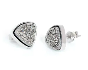 Small Triangle Platinum Druzy Stud Earrings