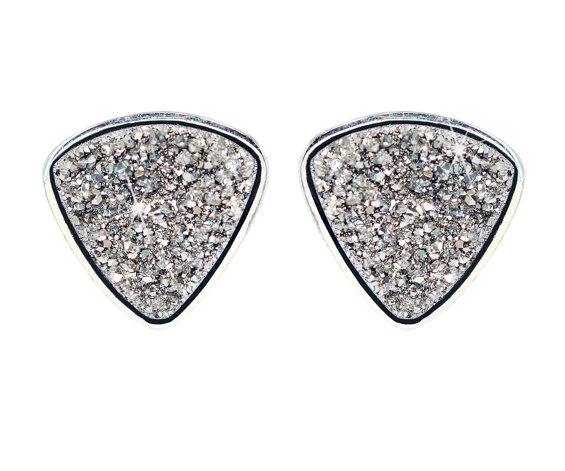 Small Triangle Platinum Druzy Stud Earrings