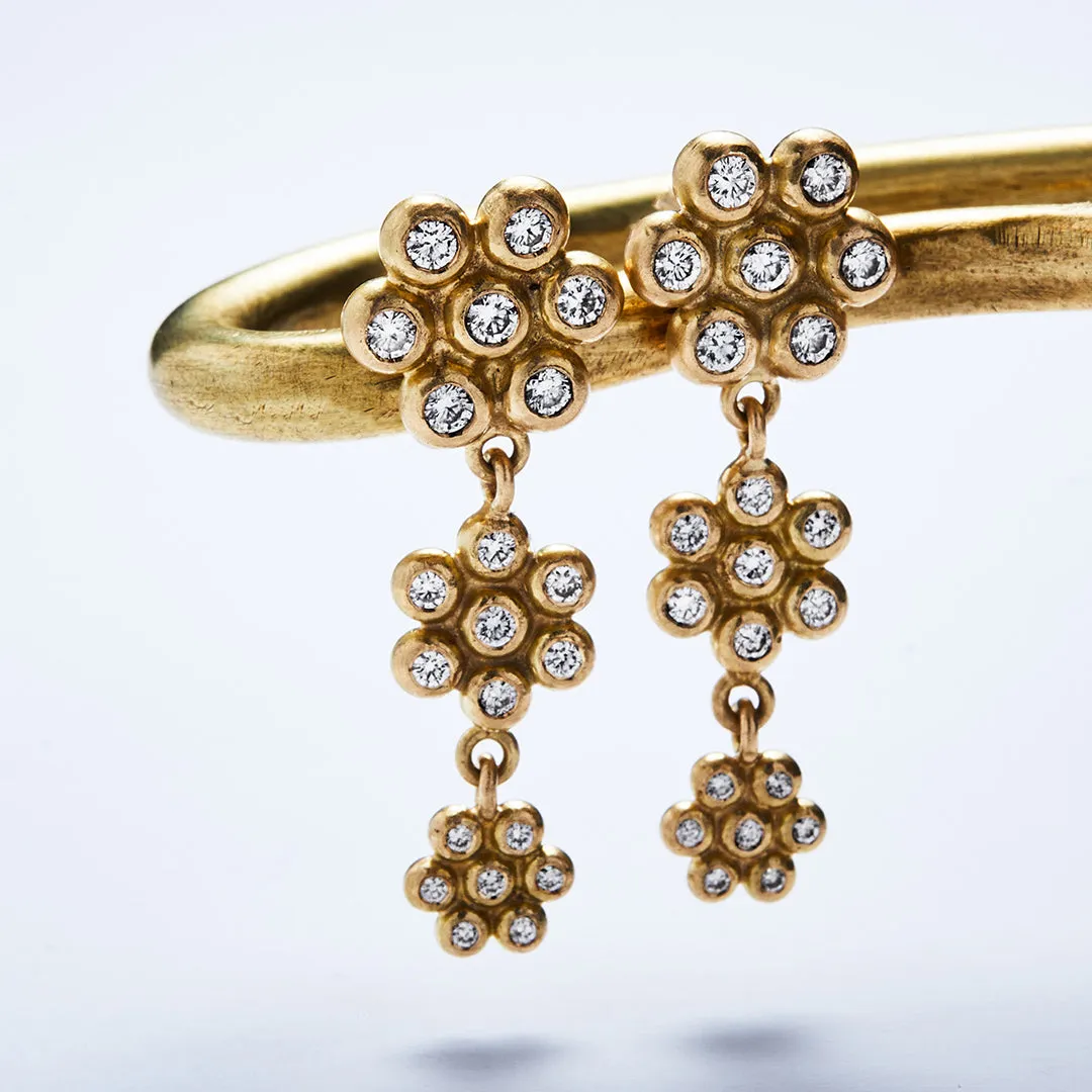Snowdrop Three-Part Mixed Diamond Earrings in 20K Peach Gold