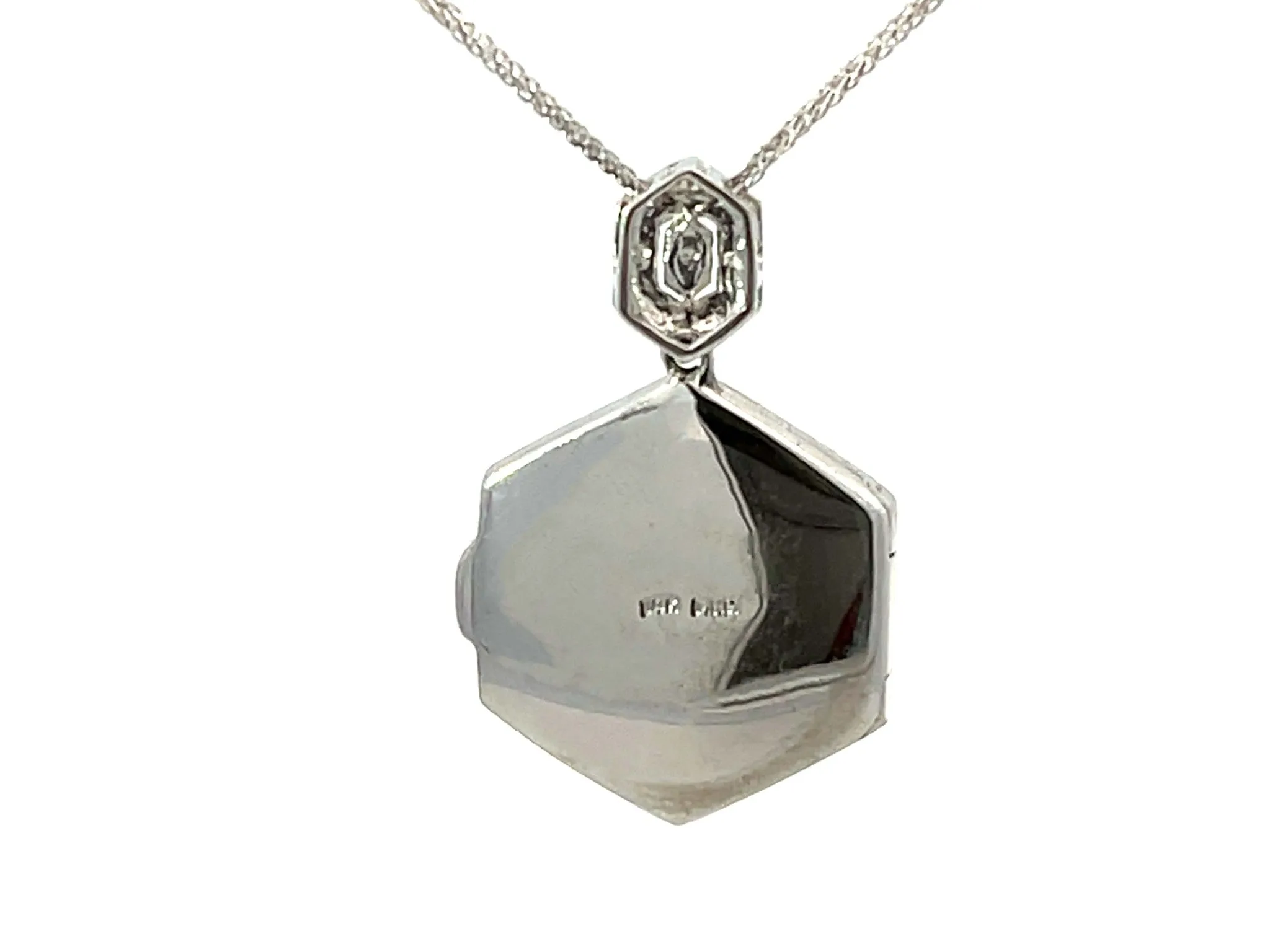 Solid 14K White Gold Hexagon Shaped Diamond Pendant and Chain