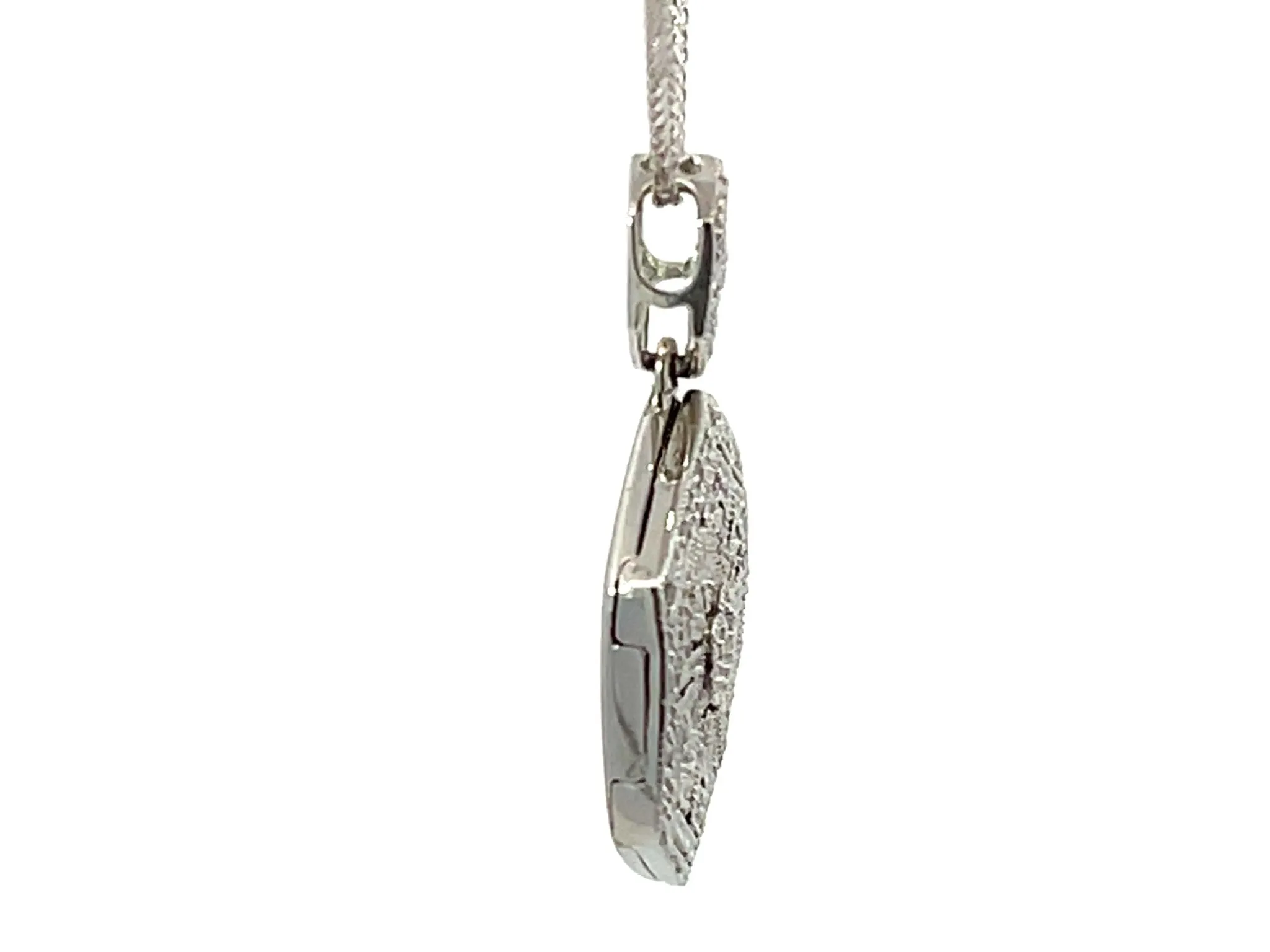 Solid 14K White Gold Hexagon Shaped Diamond Pendant and Chain