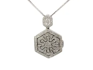 Solid 14K White Gold Hexagon Shaped Diamond Pendant and Chain