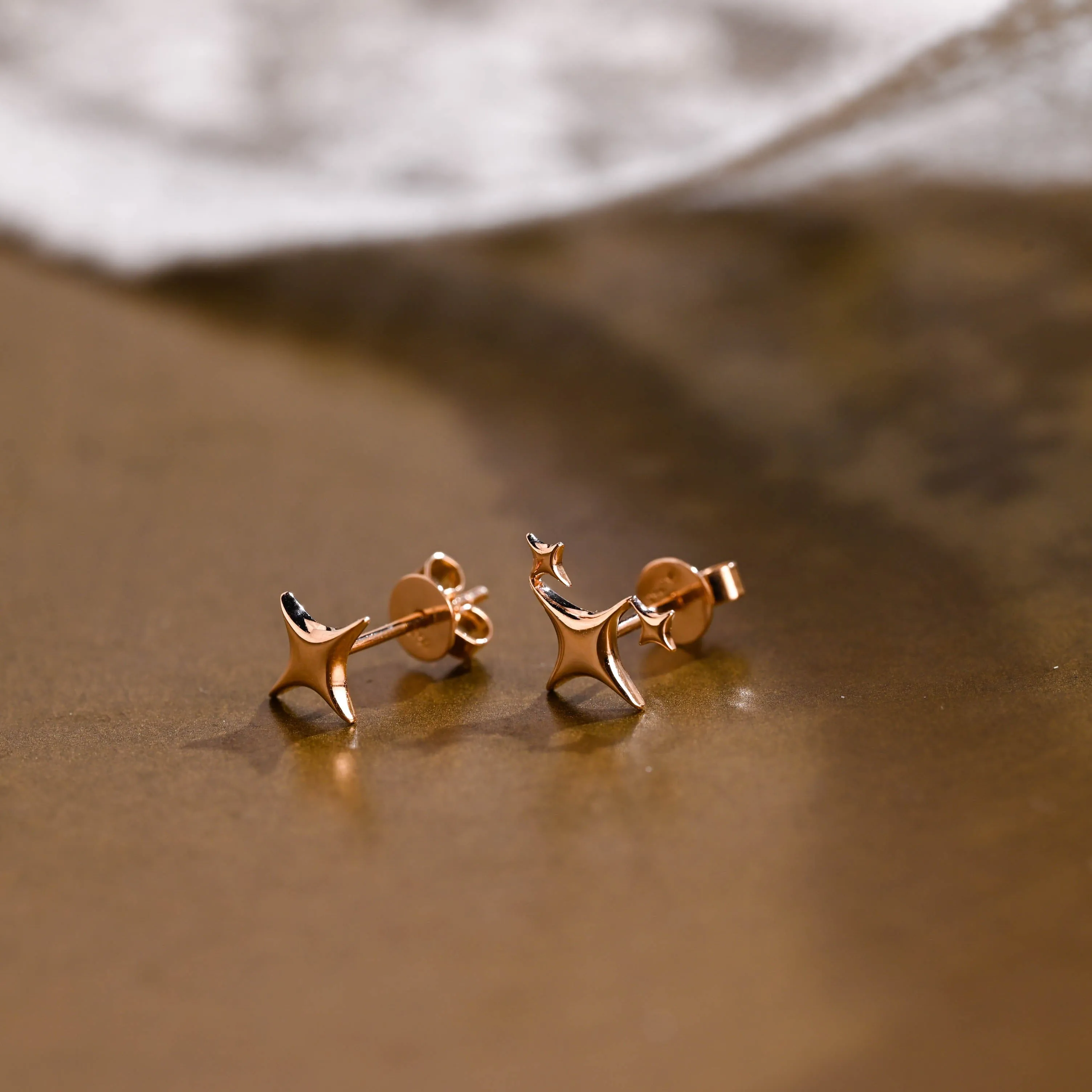 Solid Gold Dainty Star Earring Studs